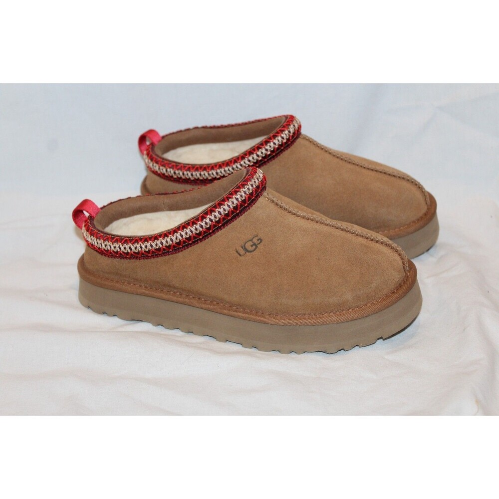 UGG YOUTH 5 6 WOMEN'S 7 8 TASMAN II SUEDE SHEARLING LINED CLOG SLIPPERS CHESTNUT